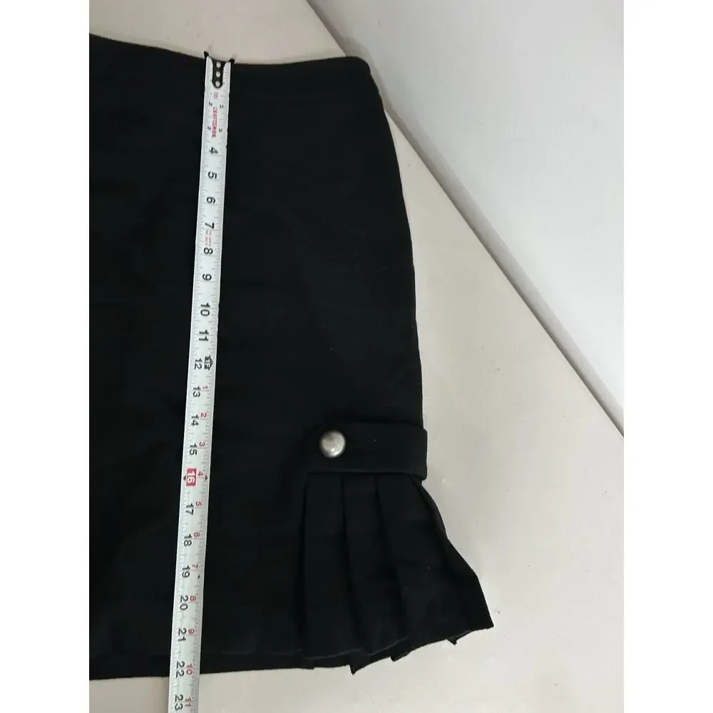 Y2K Vintage Wool Military Steampunk Goth Skirt Knee Black Pleated Buttons‎ 2